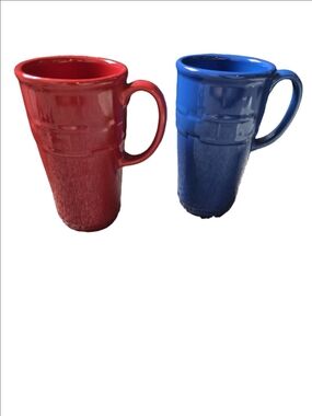 Longaber Pottery Tall Coffee Mugs - Paprika and Cornflower Blue Set Of Two 16oz